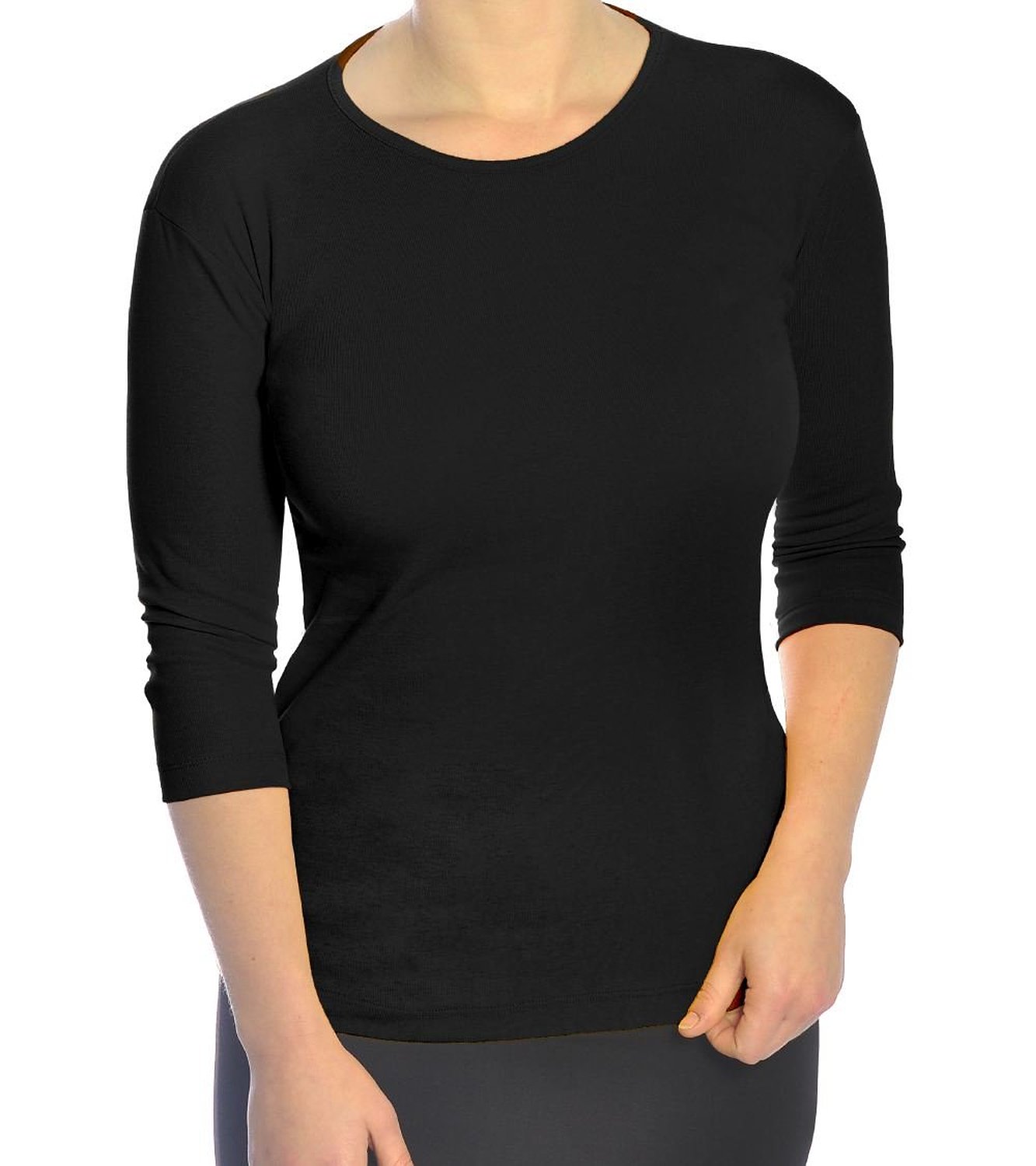Kosher Casual Women's Modest 3/4 Sleeve Cotton Ribbed Tee For Women